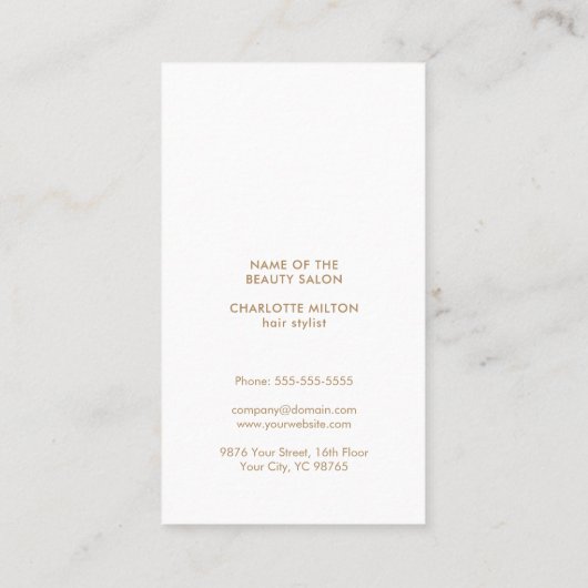 シモダンッエレガントクフェイク金ゴールドホワイト美容師 名刺 (裏面)