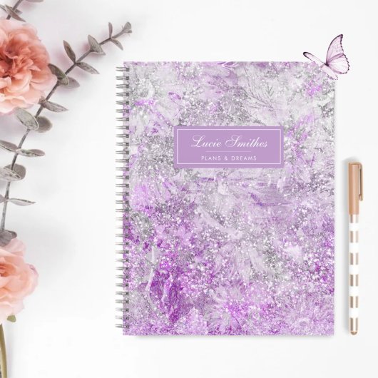 シモダンッガーリーク紫グリッターモノグラム ノートブック