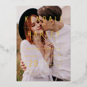 シモダンックシンプルタイポグラフィ写真結婚の 箔招待状 (正面)