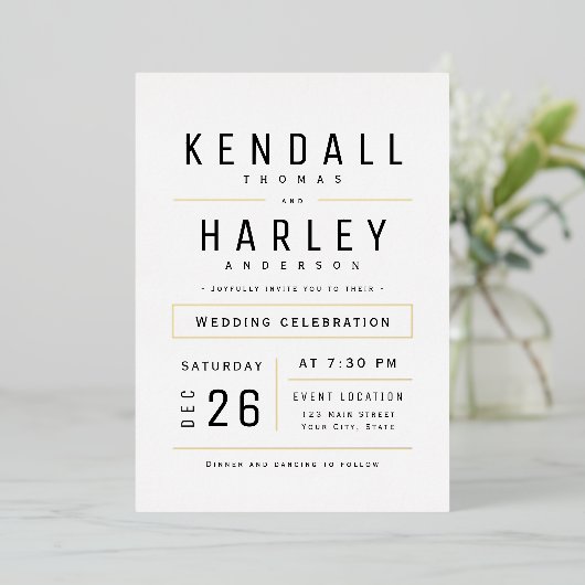 シモダンックシンプルタイポグラフィ写真結婚の 箔招待状 (立ち正面)