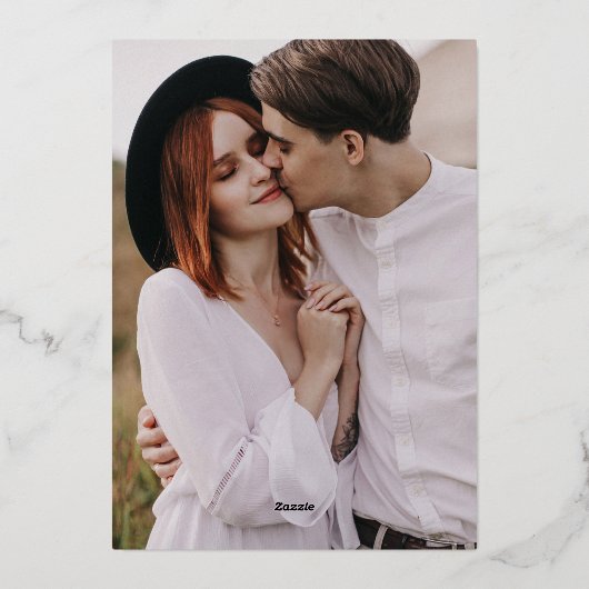 シモダンックシンプルタイポグラフィ写真結婚の 箔招待状 (裏面)