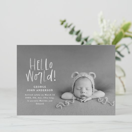 シモダンッミニマルク・パープルタイポグラフィ写真誕生 案内状 (スタンド正面)