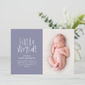 シモダンッミニマルク・パープルタイポグラフィ写真誕生 案内状 (スタンド正面)