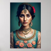 シャイなインディアン飾女の子と金ゴールドネックレス ポスター (正面)