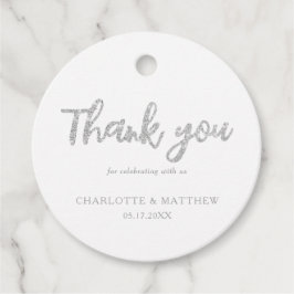 シャイエレガントーシルバーグリッター結婚式の引き出物ラベル フェイバータグ