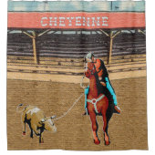 シャイエンヌのロデオのカウボーイの雄牛のロープをかけるチームロープをかけること シャワーカーテン (正面)