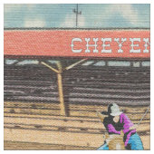 シャイエンヌのロデオの女性のカーボーイのバレルの競争 ファブリック (クローズアップ)