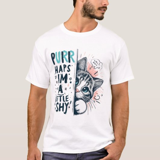 シャイキャットピーキングイラストレーション Tシャツ (正面)