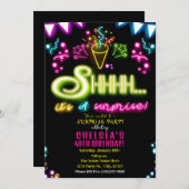 シャイサプライズパーティーネオン紙吹雪誕生日 招待状 (正面/裏面)