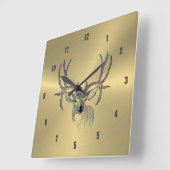 シャイニフェイクー金ゴールド&デカラフルィアイラストレーション スクエア壁時計 (傾斜)