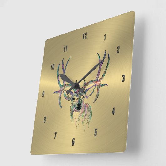 シャイニフェイクー金ゴールド&デカラフルィアイラストレーション スクエア壁時計 (傾斜)