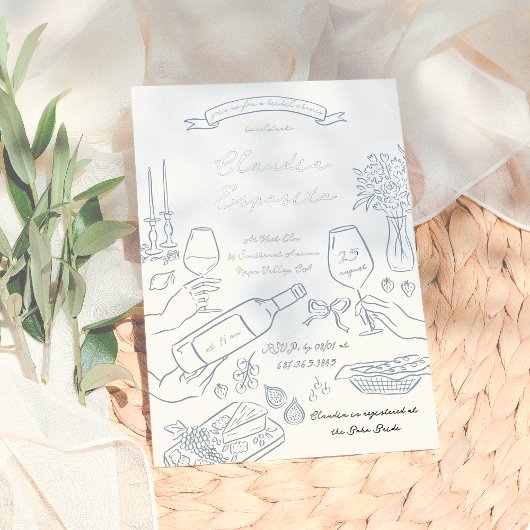 シャイニーお洒落ハンド図解入りの、写真付きのブライダルシャワー 箔招待状