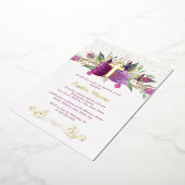 シャイニーきらめくアメジストクロス洗礼 箔招待状 (回転した状態)