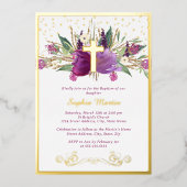 シャイニーきらめくパープルアメジストクロス洗礼 箔招待状 (正面)