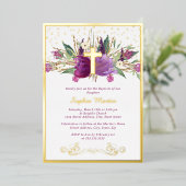 シャイニーきらめくパープルアメジストクロス洗礼 箔招待状 (立ち正面)