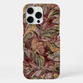シャイニーなダークレッド+グリーン+ゴールドの花柄アート iPhoneケース (裏面)