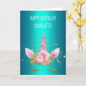シャイニーアクアピンクユニコーン誕生日 カード (黄色い花)