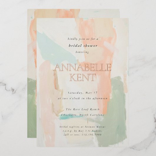 シャイニーカラフルパステル春サマーブライダルシャワー 箔招待状 (正面/裏面)