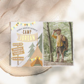 シャイニーキャンピングアウトドアボーイフォトバースデーパーティー 箔招待状