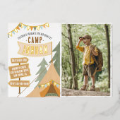 シャイニーキャンピングアウトドアボーイフォトバースデーパーティー 箔招待状 (正面)