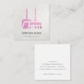 シャイニーグリッターピンクのほうきクリーナー清掃サービス スクエア名刺 (正面/裏面)