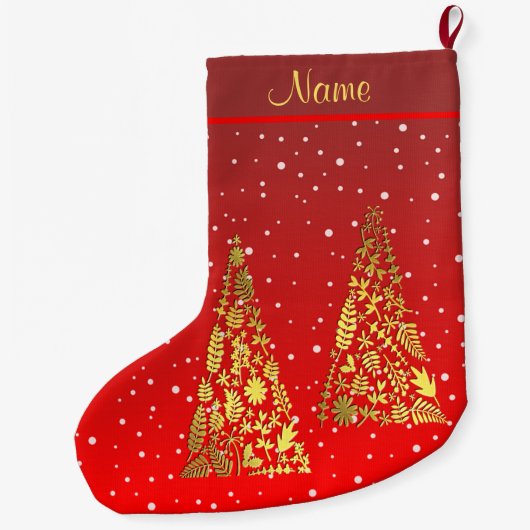 シャイニーゴールデンクリスマスツリーズホリデイストッキング ラージクリスマスストッキング (裏面)