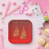 シャイニーゴールデンクリスマスツリーズホリデー紙プレート ペーパープレート (パーティー)