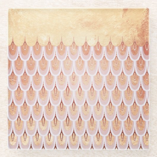 シャイニーサーモンピンクグリッターマーメイドはかりで測魚 ガラスコースター (正面)