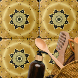 シャイニーシックエレガント金ゴールドとブラックスターアラベスク タイル