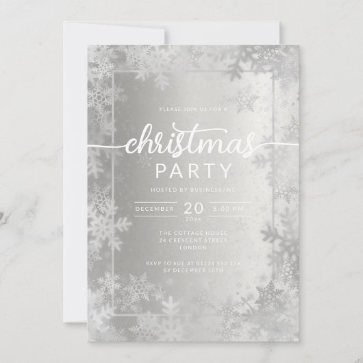 シャイニーシルバースノーフレーク会社クリスマスパーティー 招待状 (正面)