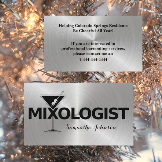 シャイニーシルバー&ブラックイベントバーテンダー名刺 名刺