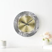 シャイニーシルバー&金ゴールドデザインTouchのダマスク ラージ壁時計 (ホーム)