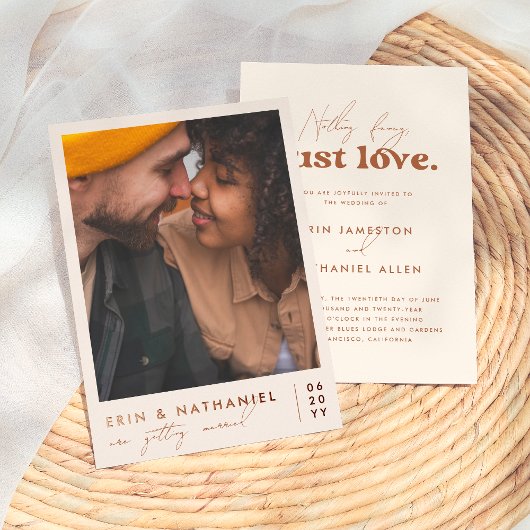 シャイニージャストラブクリームテラコッタレトロ結婚ズ 箔招待状