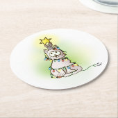 シャイニースターセラムのクリスマスツリー猫とマウス ラウンドペーパーコースター (アングル)