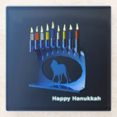 シャイニーブルーチャヌカー(ユダヤ教)メノラー ガラスコースター (正面)