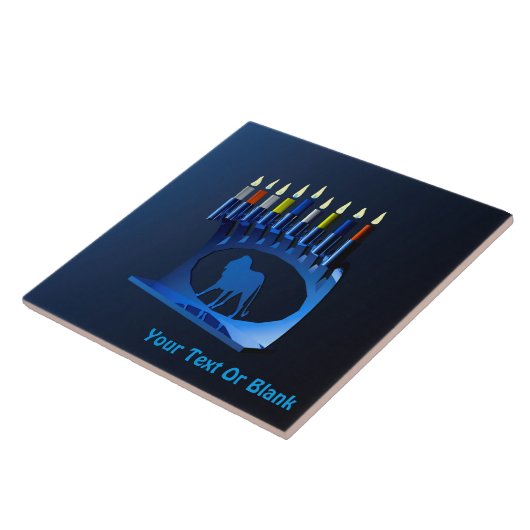 シャイニーブルーチャヌカー(ユダヤ教)メノラー タイル (側面)