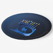 シャイニーブルーチャヌカー（ユダヤ教）メノラー ペーパープレート (アングル)