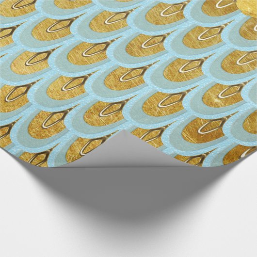 シャイニーブルーティール(緑がかった色)グリッターマーメイドフィッシュはかりで測 ラッピングペーパー (角)