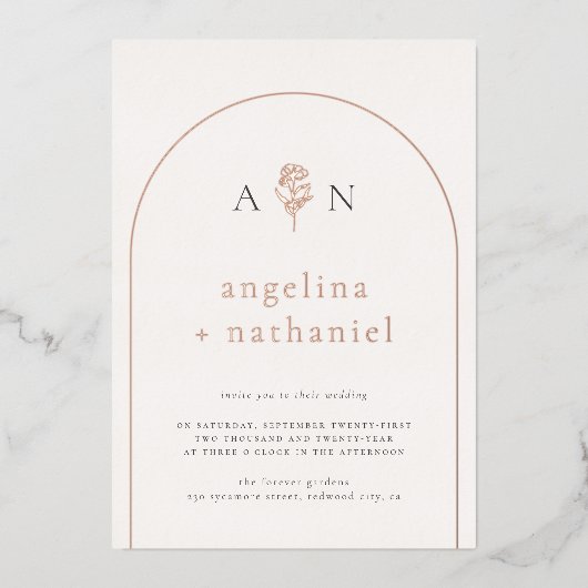 シャイニーボホミニマルバラアーチ&フォト結婚ズ 箔招待状 (正面)