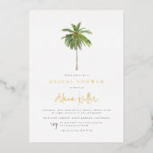 シャイニーミニマルパームツリートロピカルブライダルシャワー 箔招待状 (正面)
