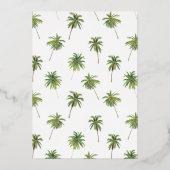 シャイニーミニマルパームツリートロピカルブライダルシャワー 箔招待状 (裏面)