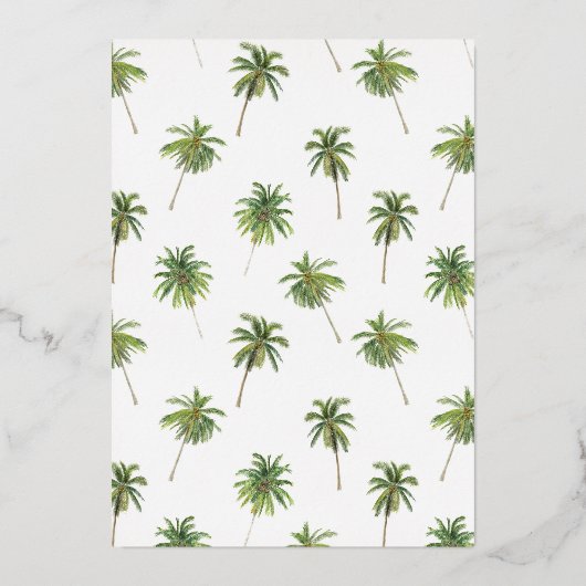 シャイニーミニマルパームツリートロピカルブライダルシャワー 箔招待状 (裏面)