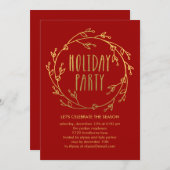 シャイニーリースホリデーパーティ招待状-レッド 招待状 (正面/裏面)