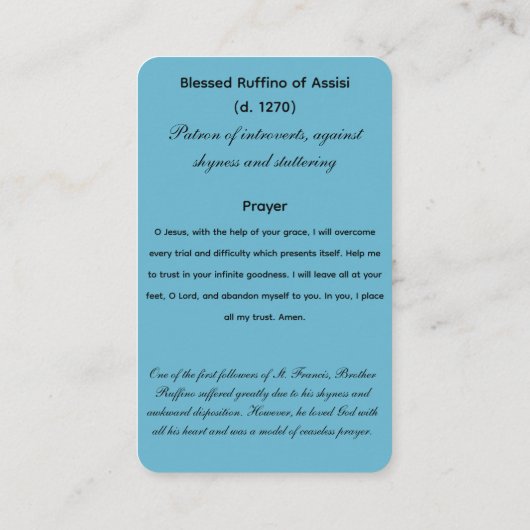 シャイネスのルフィノパトロン祈りの言葉カード 名刺 (裏面)