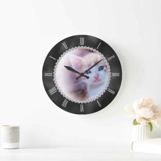 シャイフェイクーな黒いライン石の丸の写真 ラージ壁時計 (ホーム)