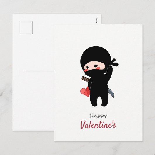 シャイブラッシング忍者ホールディングオリガミ紙ハート シーズンポストカード (正面/裏面)