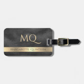 シャイモダンーブラックレザー金ゴールドトラベモノグラムのル ラゲッジタグ (正面横)