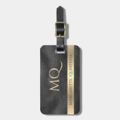 シャイモダンーブラックレザー金ゴールドトラベモノグラムのル ラゲッジタグ (正面縦)
