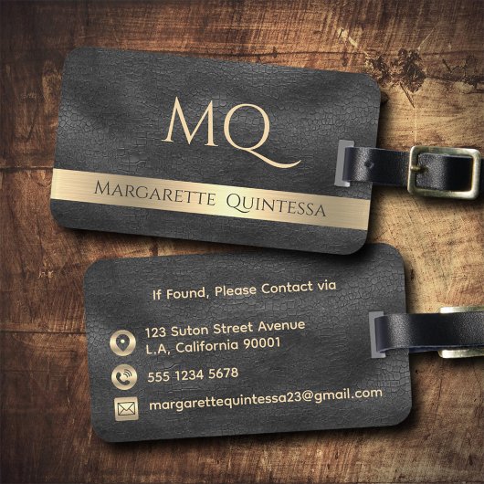 シャイモダンーブラックレザー金ゴールドトラベモノグラムのル ラゲッジタグ