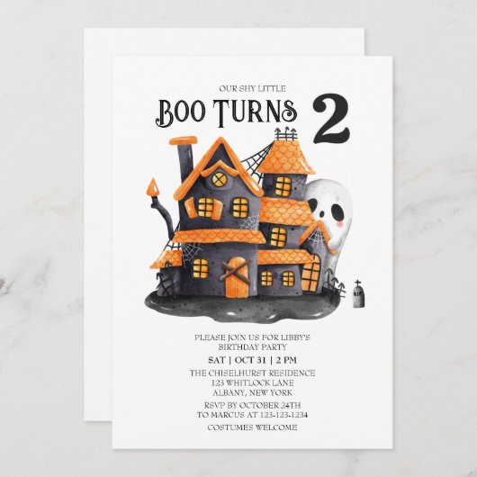 シャイリトルブターン2ハロウィーン誕生日パーティー 招待状 (正面/裏面)